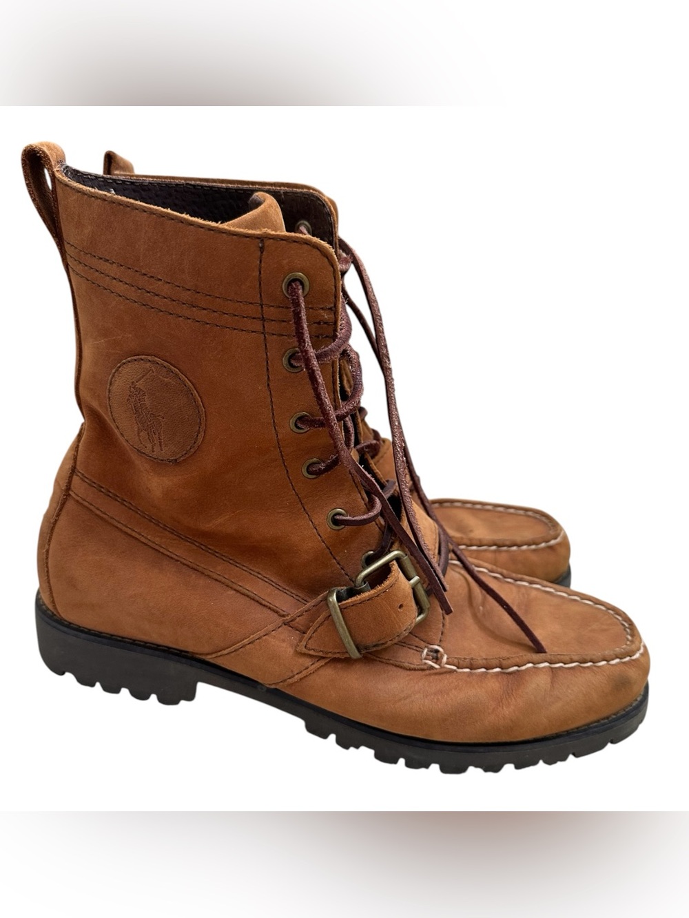 Polo Ralph Lauren Brown Leather Ranger Boots Men Size US 9 D Lace Up Ankle Strap